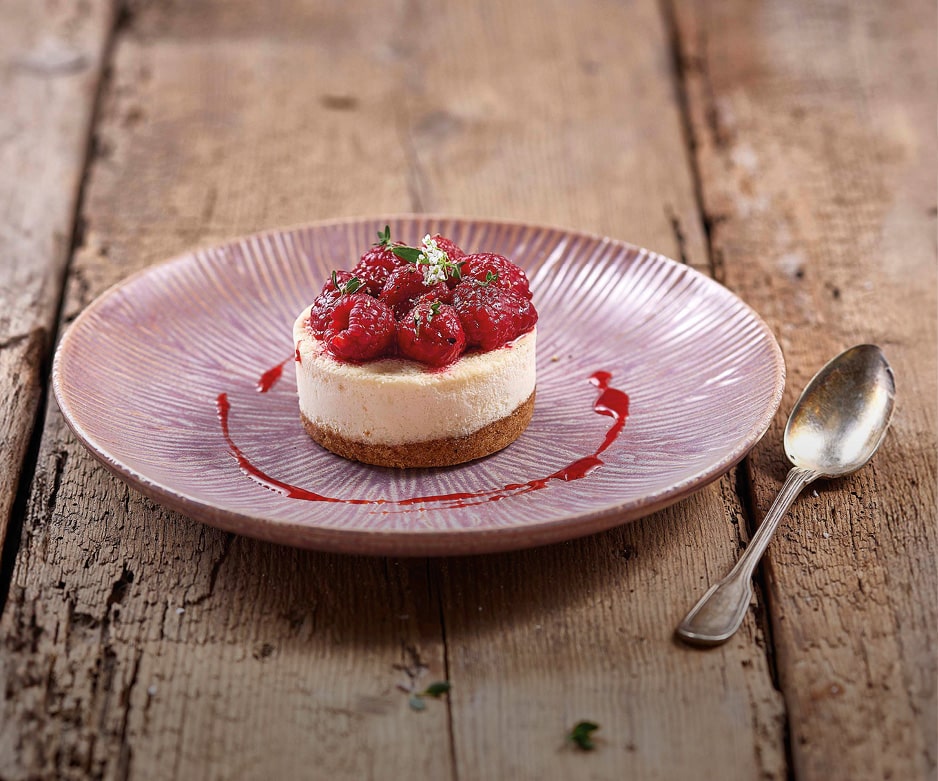 Cheesecake, Caramel de Framboise et thym citron